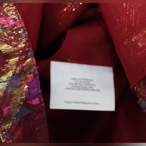 TORY BURCH Silk Chiffon Tunic Top Blouse Maroon Gold Size 4 - Picture 10 of 16